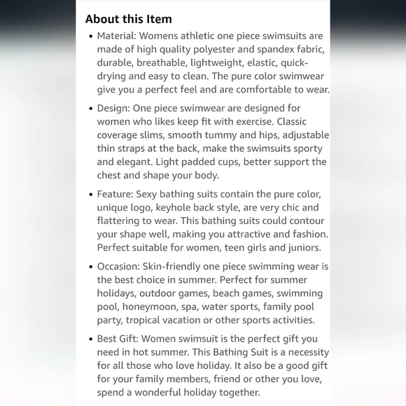 NWT One Piece Athletic Swimsuit/Bathing Suit for Women and Teens/Juniors - Picture 8 of 10